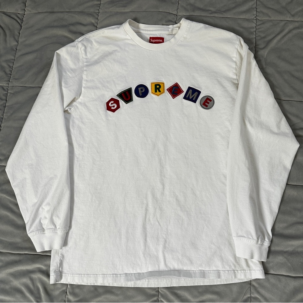 Supreme White Long Sleeve Tee with Multicolor Logo